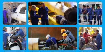 عملیات شبانه روزی اصلاحیه منیفولد خط لوله ۲۶ اینچ فرآورده در مرکز انتقال نفت شهید سیفی آسار