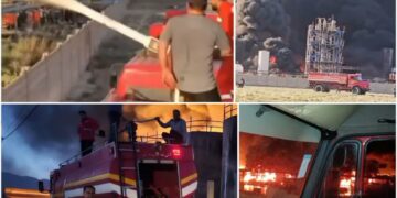 مشارکت نیروهای آتش‌نشانی منطقه لرستان در اطفای حریق حادثه آتش‌سوزی شرکت اکسین پالایش زاگرس